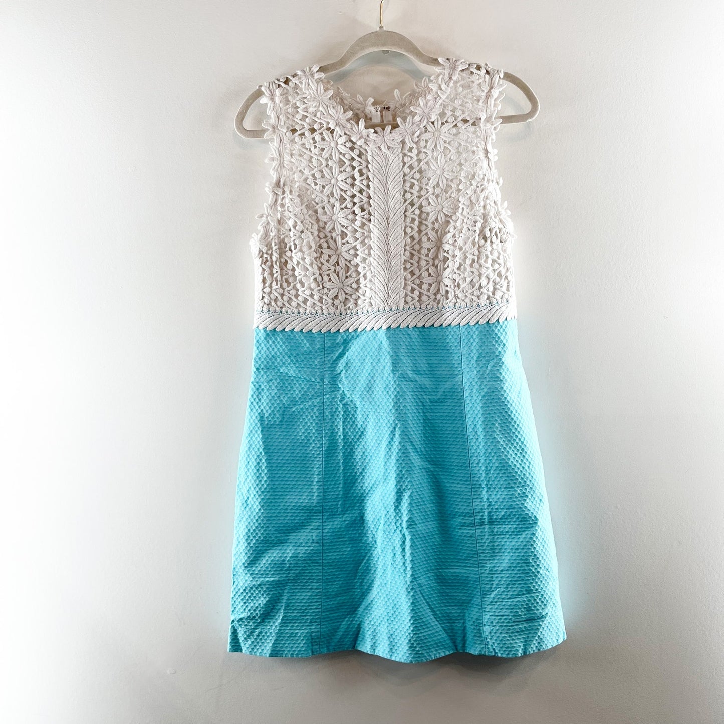 Lilly Pulitzer Breakers Crochet Lace Mini Shift Dress Turquoise Blue White 10