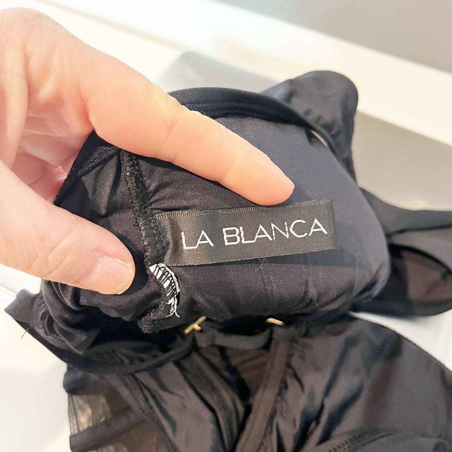 LA Blanca Island Goddess Plunge Mesh One Piece Swimsuit Black Medium