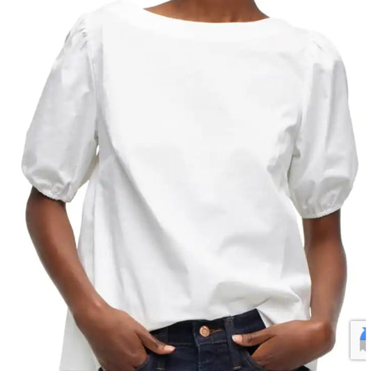 J. Crew Short Puff Sleeve Boat Neck Cotton Poplin Boxy Blouse Top White Plus 2X