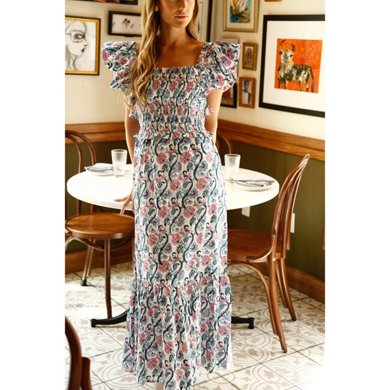 Anna Cate Collection Gisele Floral Flutter Sleeve Maxi Sundress Blue Pink XS