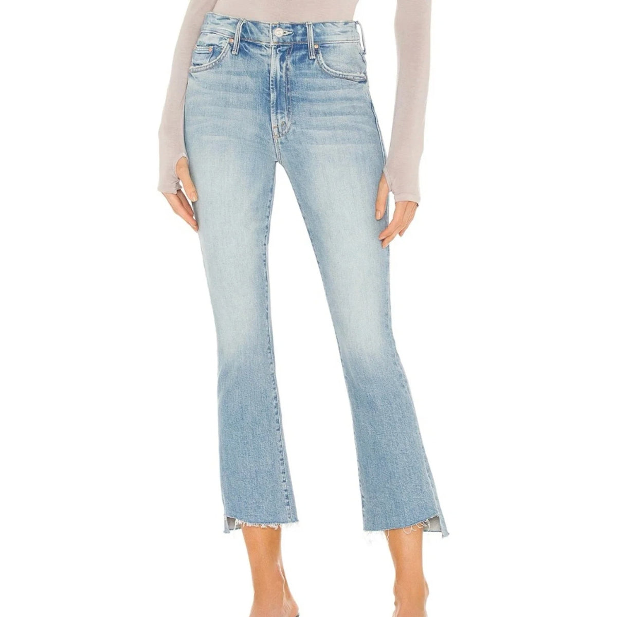 Mother The Insider Crop Step Fray Hem Jeans I Confess Light Wash Blue 25