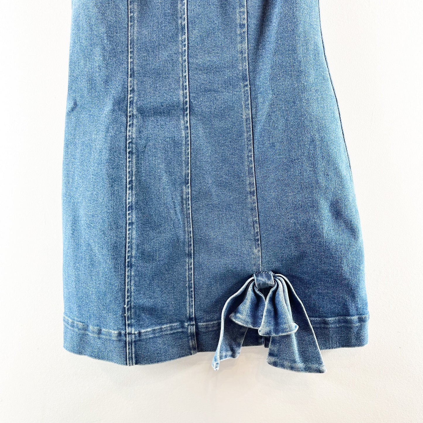 Show Me Your Mumu Bridgeport Bow Denim Mini Dress Blue Jean Baby Medium