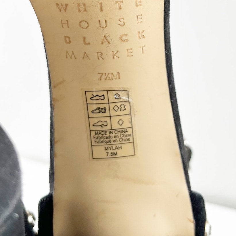 White House Black Market Mylah Pearl Rhinestone Block Heel Sandals Black 7.5