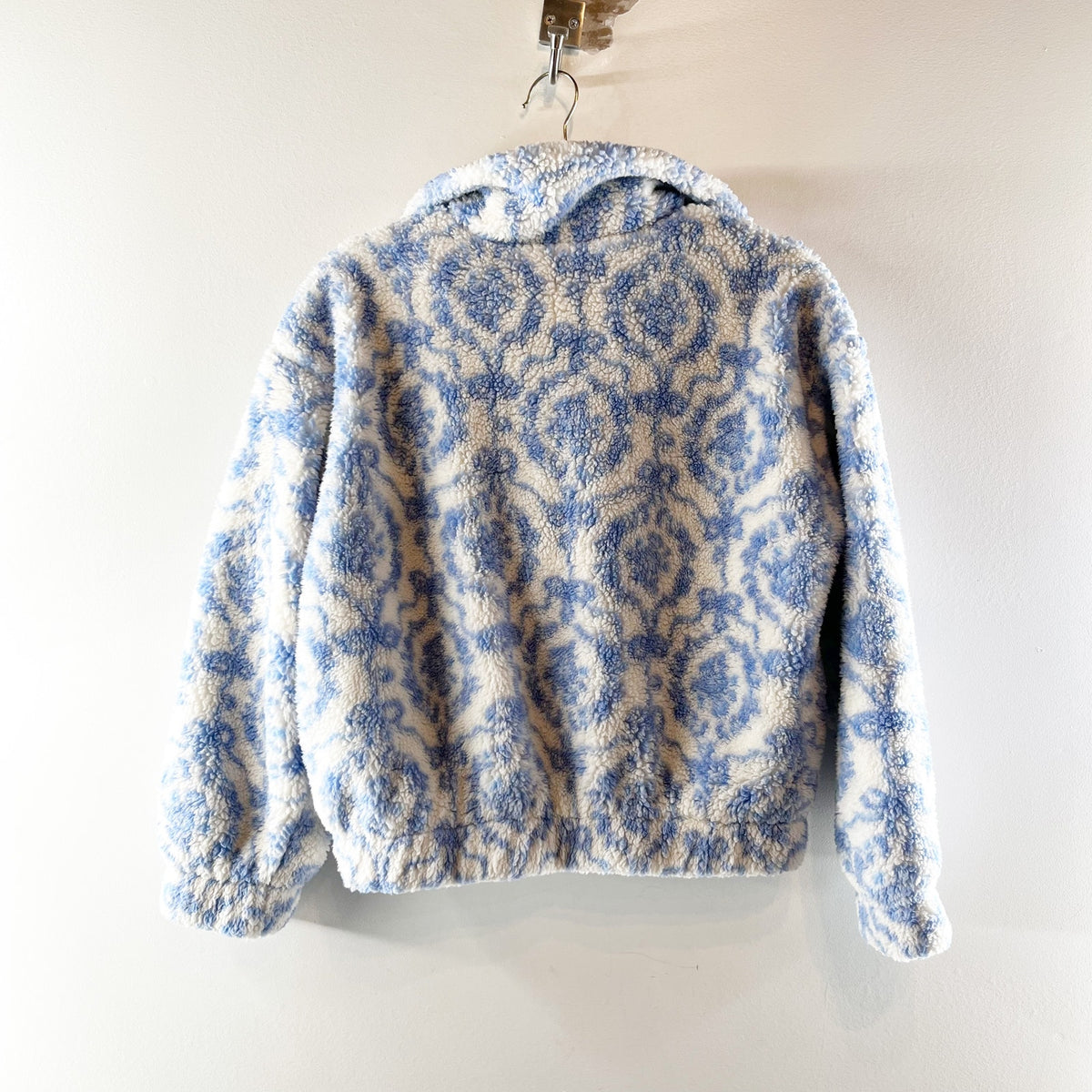 Stoosh Long Sleeve Sherpa Fleece Quarter Zip Pullover Jacket Blue White Small