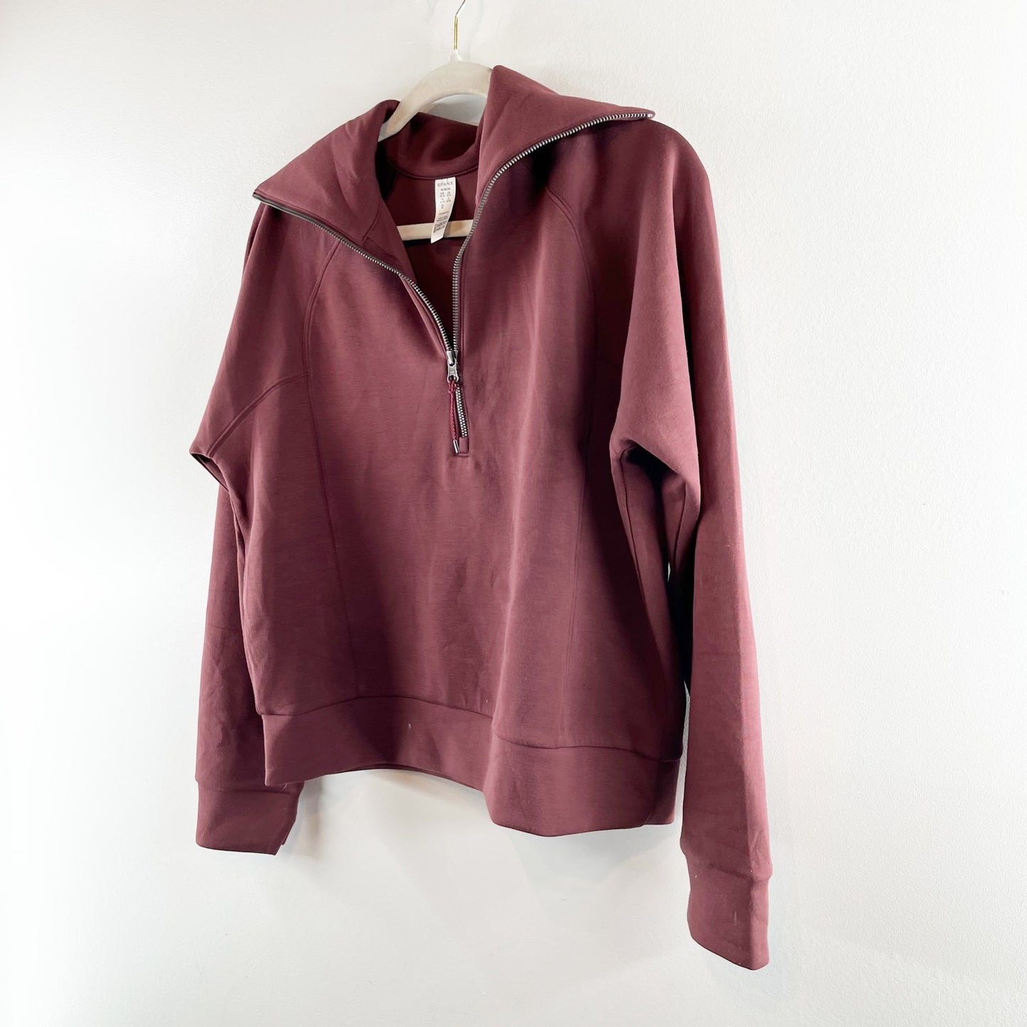 Spanx Air Essentials Half Zip Pullover Sweatshirt Spice Ox Blood Medium