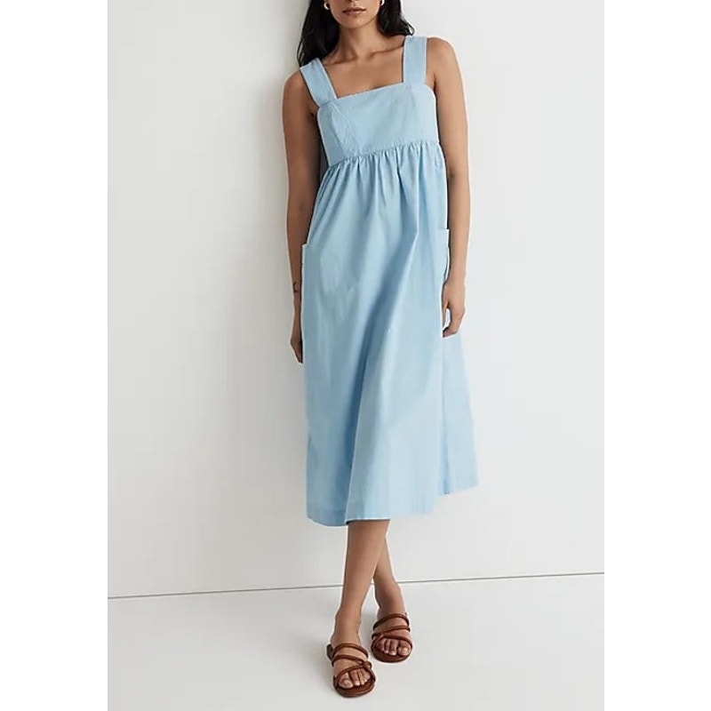 Madewell Cutout-Back Square Neck Empire Midi Dress Tropical Sky Blue 12