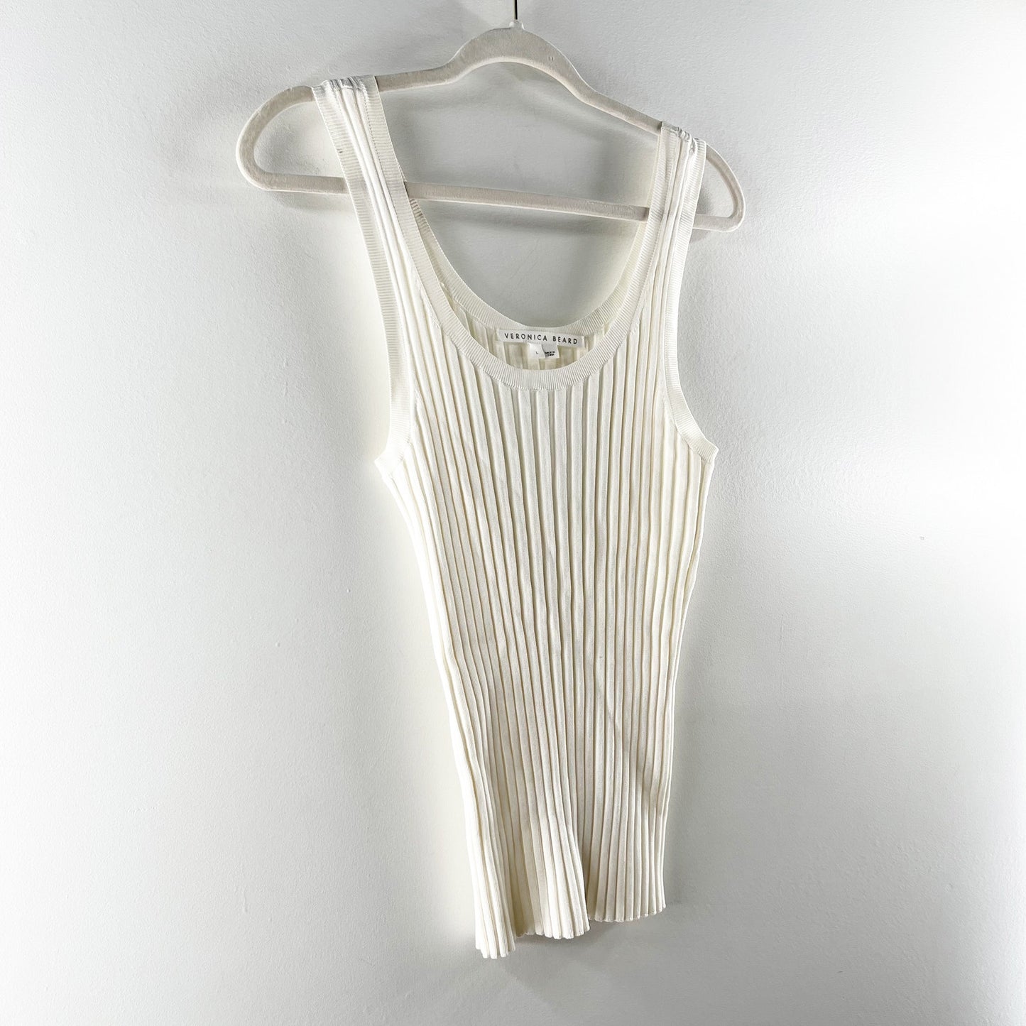 Veronica Beard Sandra Scoop Neck Ribbed Sleeveless Tank Top White Large