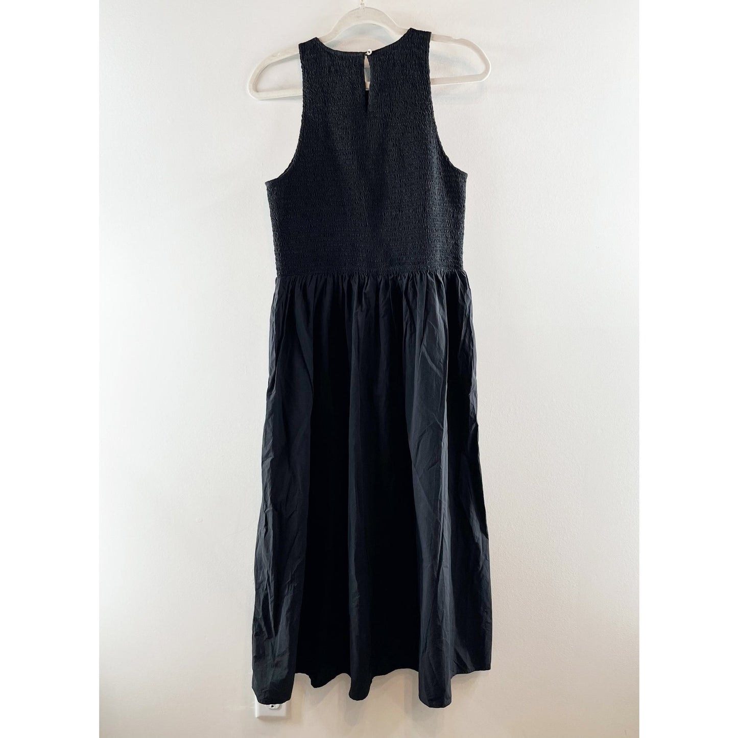 Madewell Melody Smocked Cotton Poplin Midi Dress Black Large