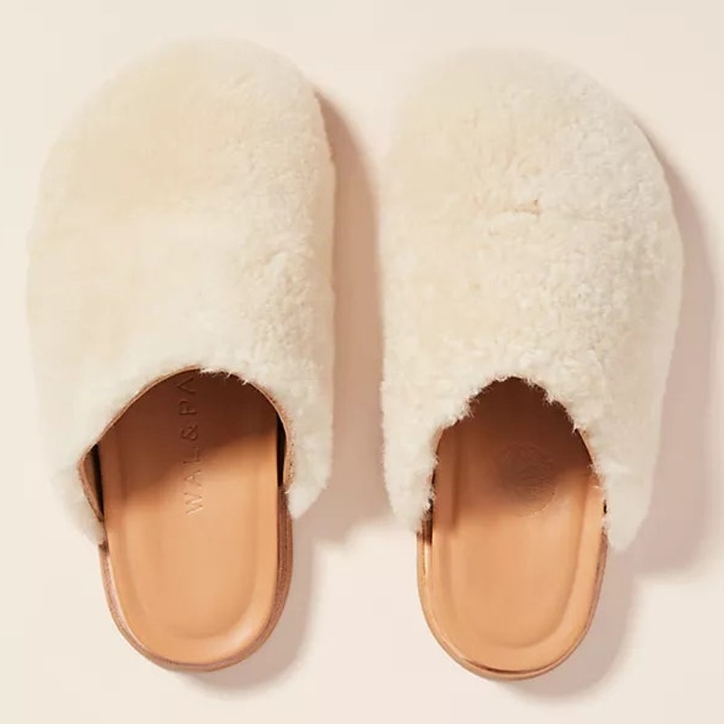 Wal & Pai Ogden Shearling Slip On Round Toe Padded Mules Clog White / Tan 39