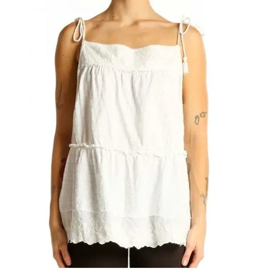 Anthropologie Sleeveless Tie Shoulder Eyelet Tiered Tank Top White Small