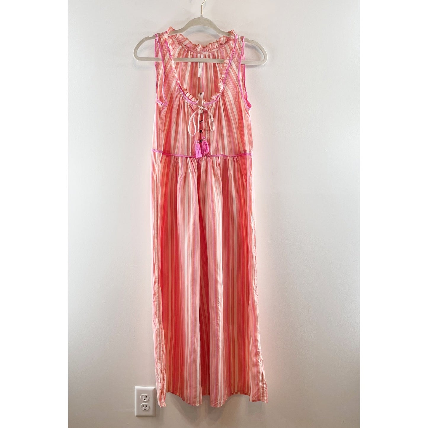 Anthropologie Visayas Striped Cropped Wide Leg Jumpsuit Pink Orange XS