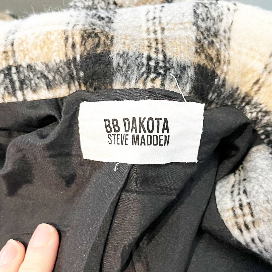 BB Dakota by Steve Madden Plaid Full Zip Times Coat Cream Black Small
