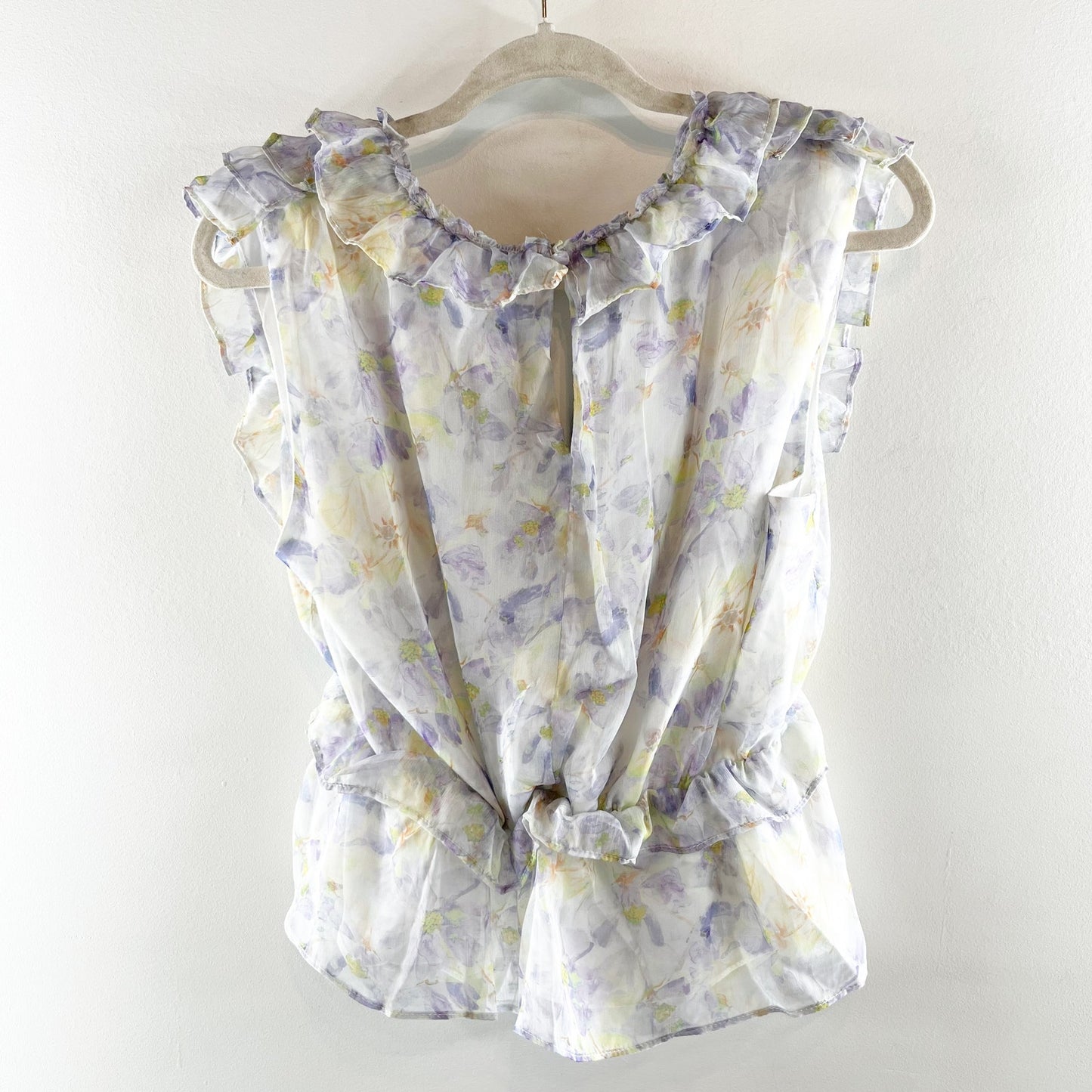 Storia Sleeveless Ruffle Front Blouse Top Purple Blue Large