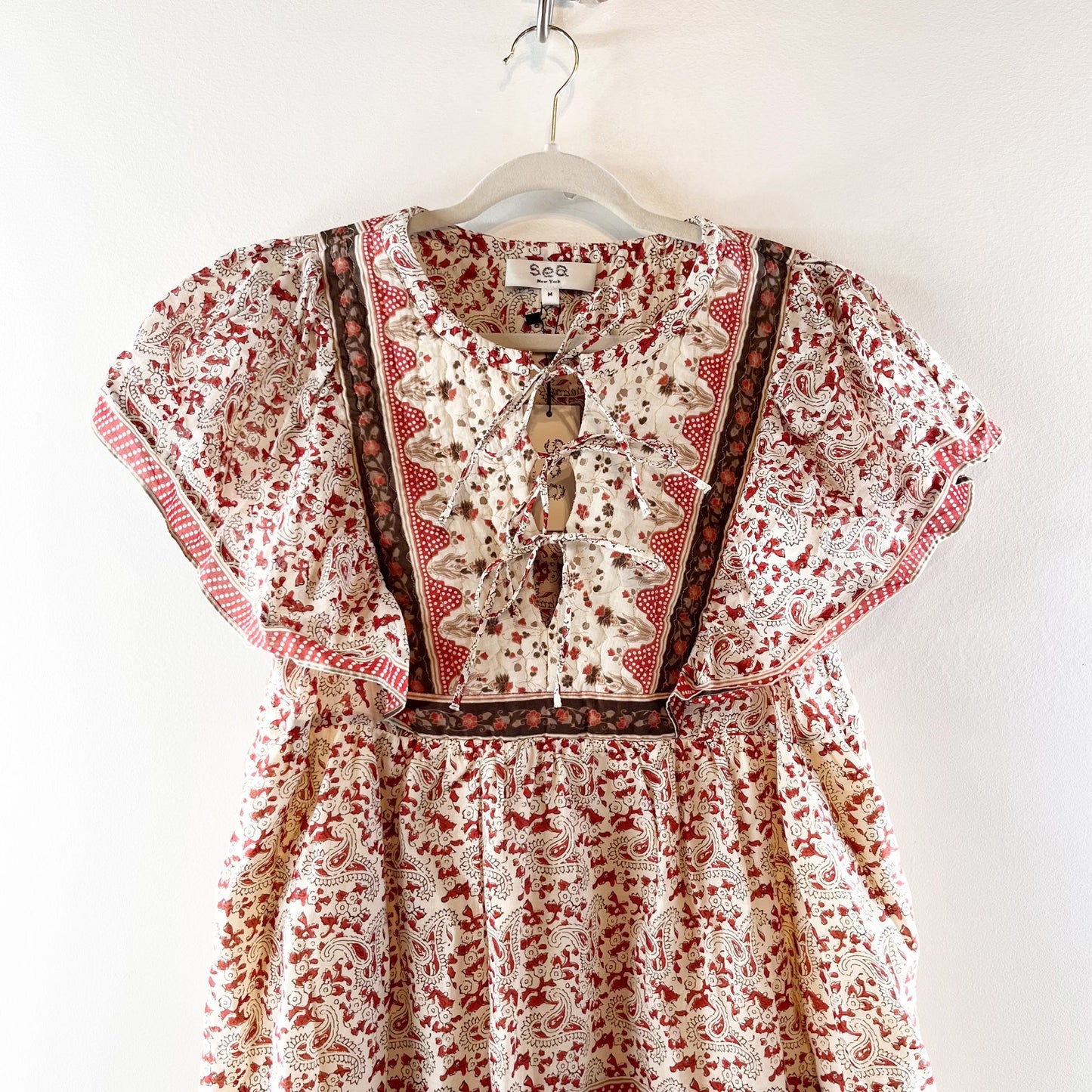 Sea New York Ivette Paisley Print Short Sleeve Tunic Mini Dress Red Medium