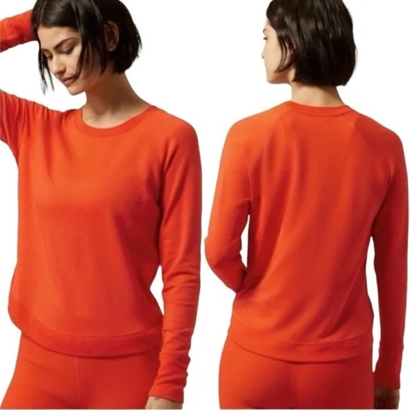 Athleta Crewneck Mindset Pullover Long Sleeve Sweatshirt Orange Red Medium