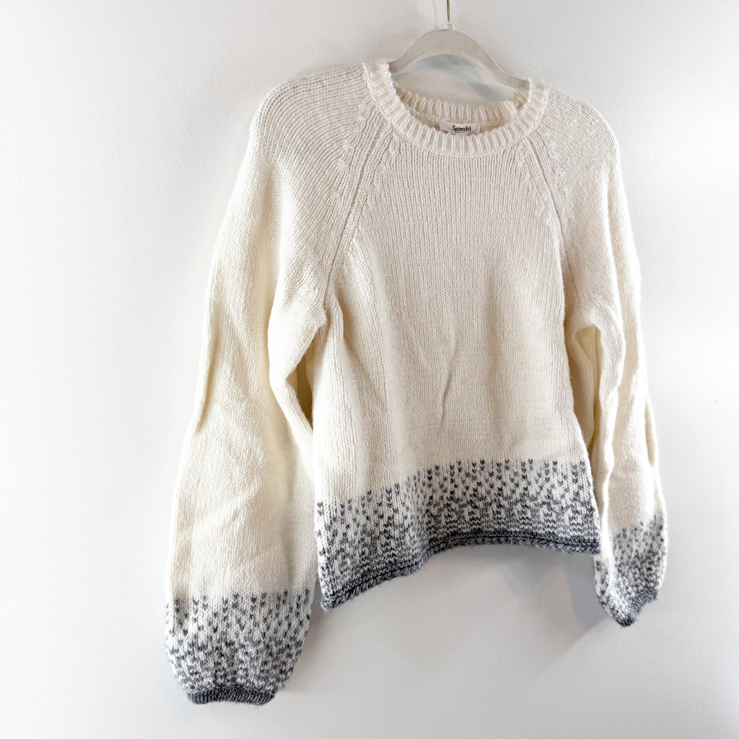 Splendid Matilda Raglan Sleeve Ombre Heart Sweater Cream Ivory Marshmallow Small