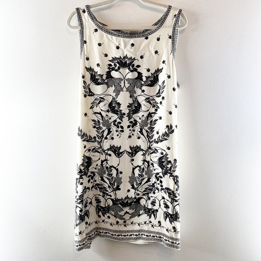 Max Studio Embroidered Sleeveless Mini Shift Dress Cream Black XL