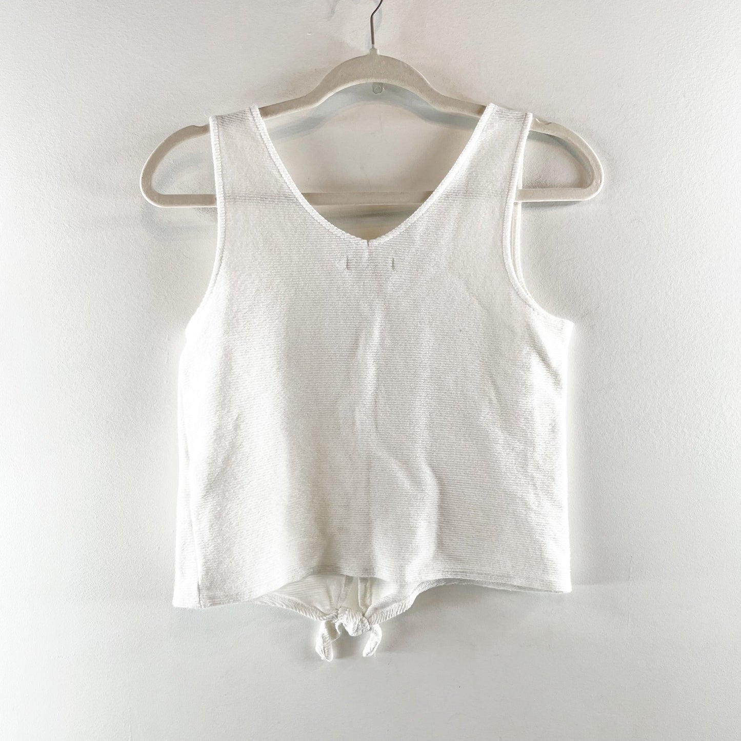 Madewell Texture and Thread Tie Front Sleeveless V Neck Tank Top White XS