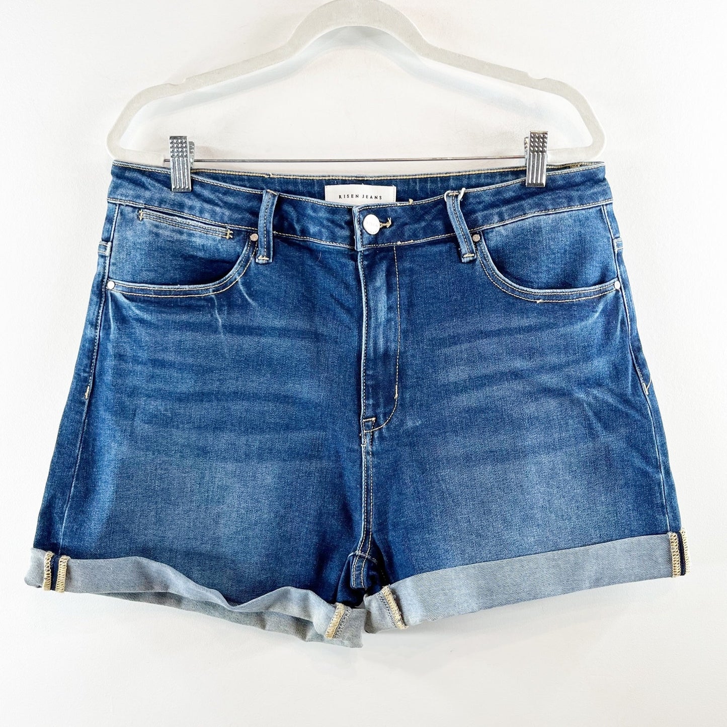 Risen High Rise Cuffed Denim Jean Shorts Blue 2X