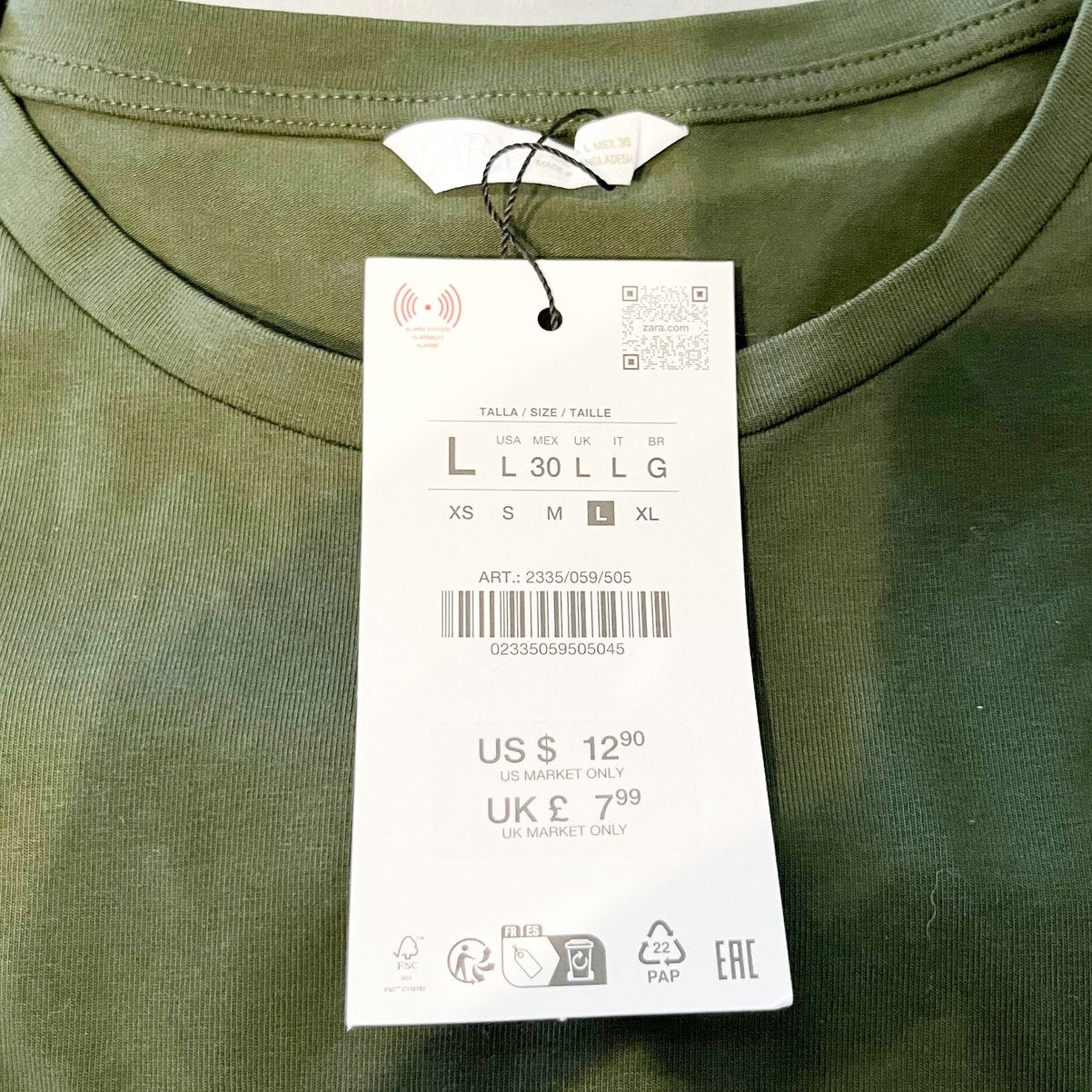 Zara Cotton Blend Short Sleeve Crew Neck Cropped Baby T-Shirt Forest Green Large