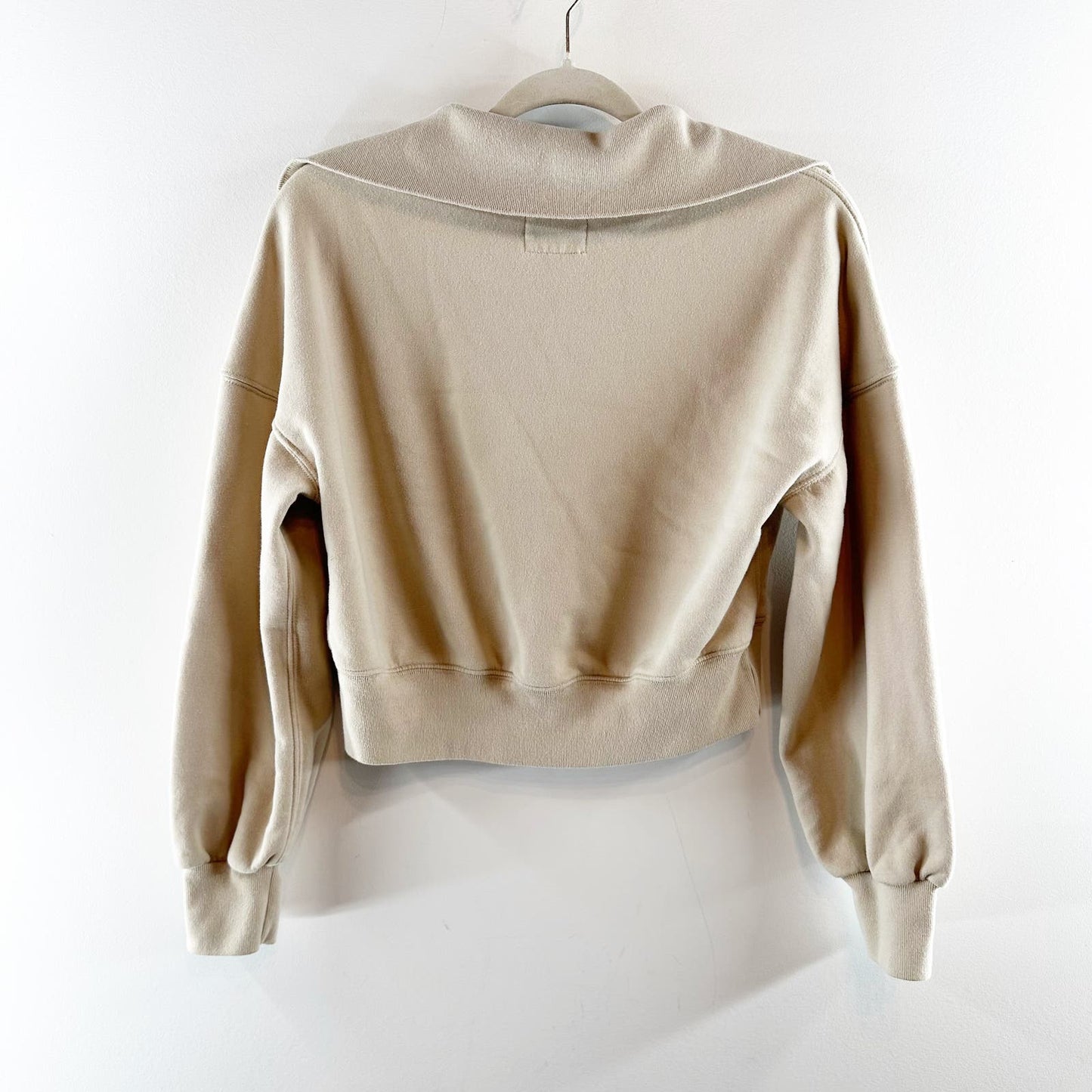 Abercrombie & Fitch Soft AF V Neck Polo Cropped Collared Sweatshirt Tan Small