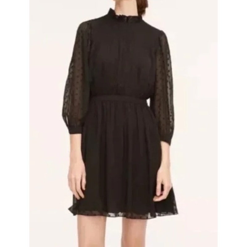 Rebecca Taylor 3/4 Sheer Sleeves Clip Dot Mini Dress Black 8