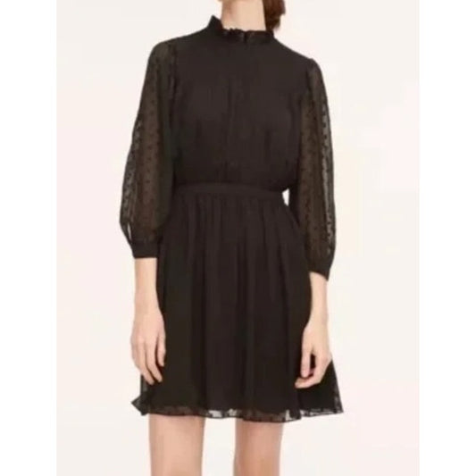Rebecca Taylor 3/4 Sheer Sleeves Clip Dot Mini Dress Black 8
