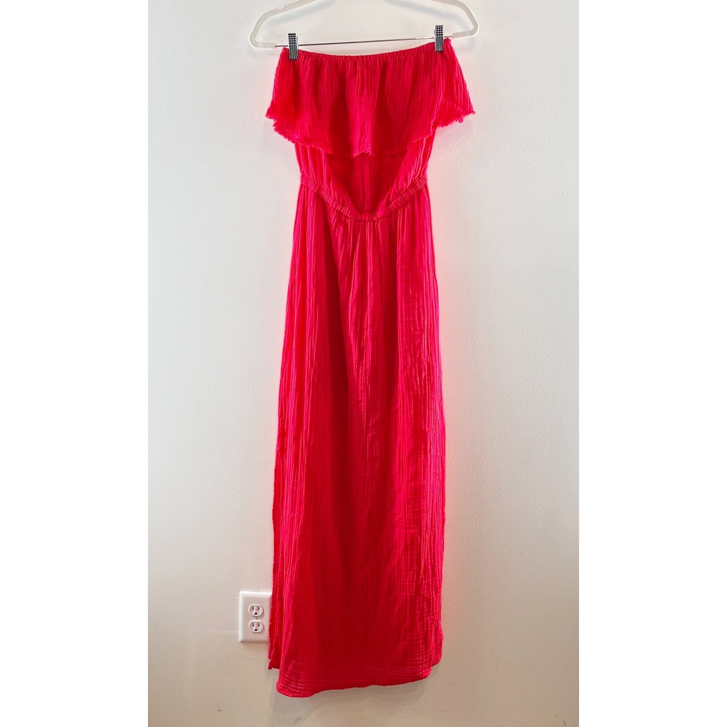 Michael Stars 100% Cotton Double Gauze Ruffle Tara Tube Maxi Dress Salsa Red XS