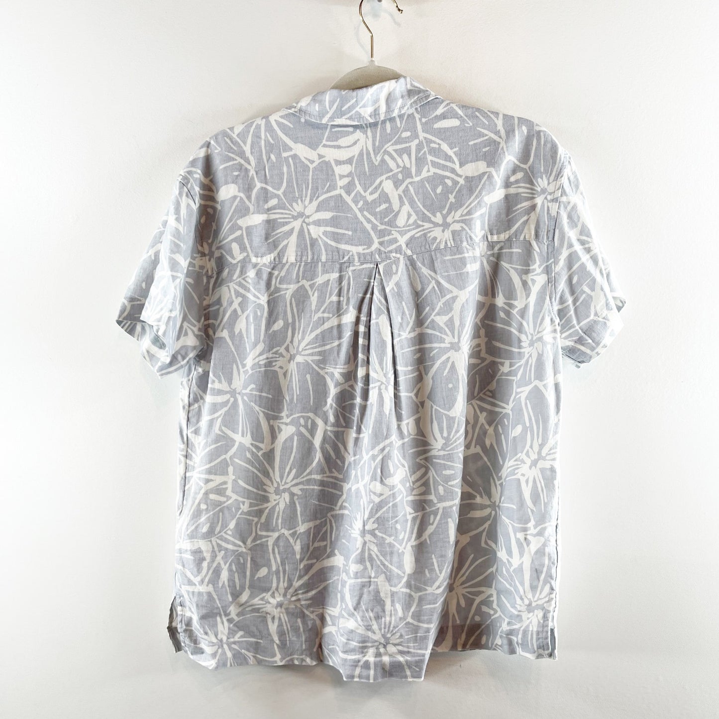 Madewell Linen-Blend Camp Short Sleeve Shirt in Abstract Flora Blue White Small