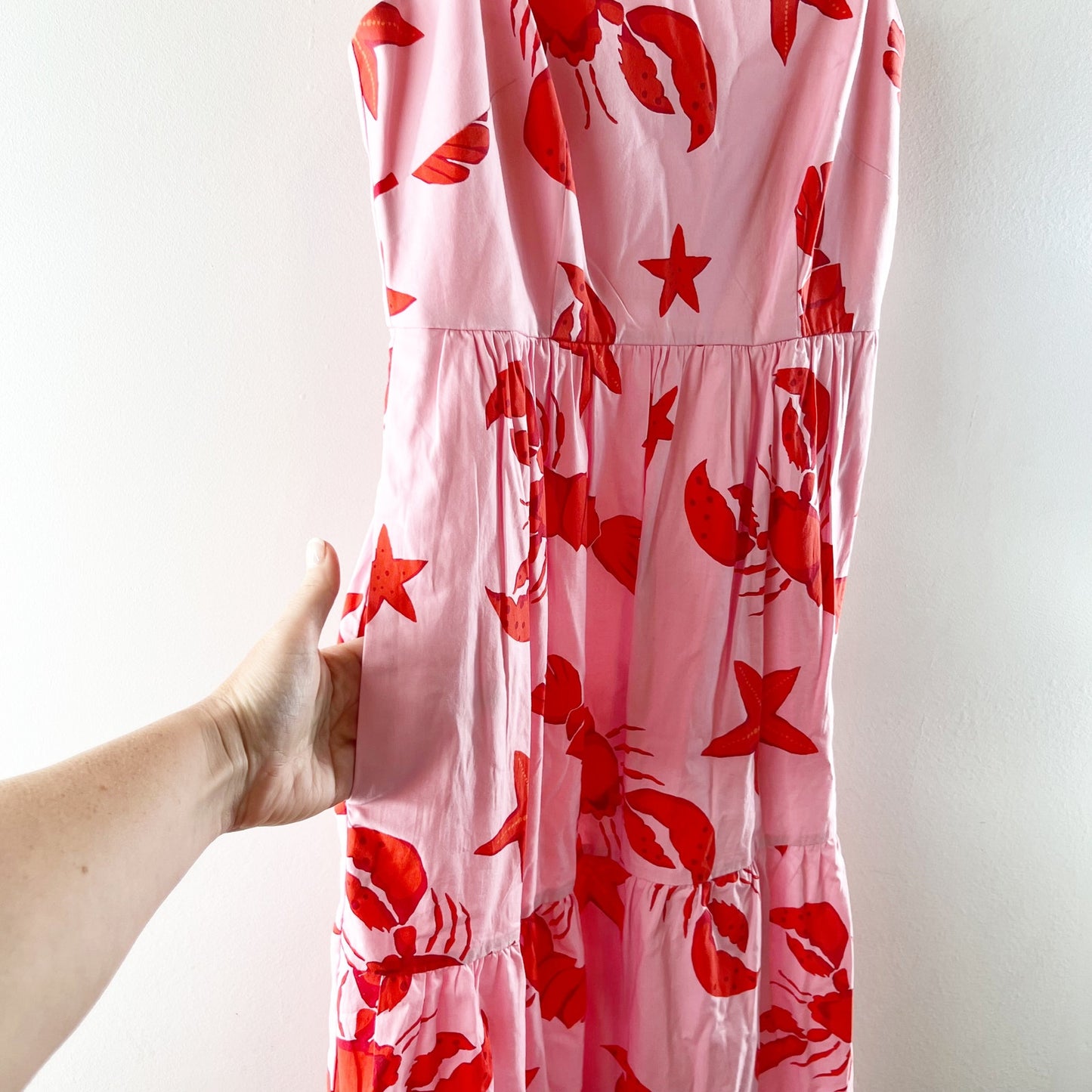 J. Crew Sleeveless Square Neck Lobster Print Midi Dress Pink Red 4
