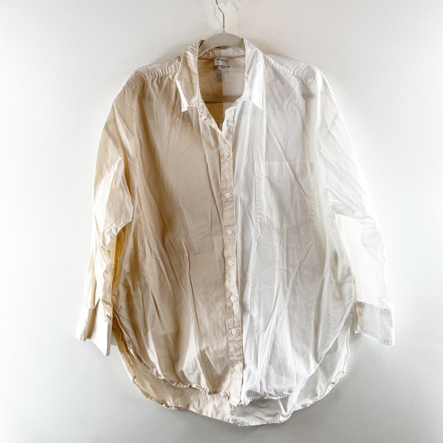 Maeve Anthropologie Bennett Colorblock Long Sleeve Button Down Shirt Tan White L