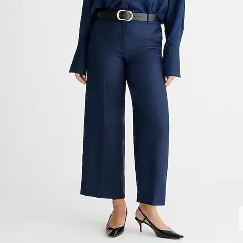 J. Crew Sydney High Rise Cropped Wide Leg Pants Trousers Navy Blue 14