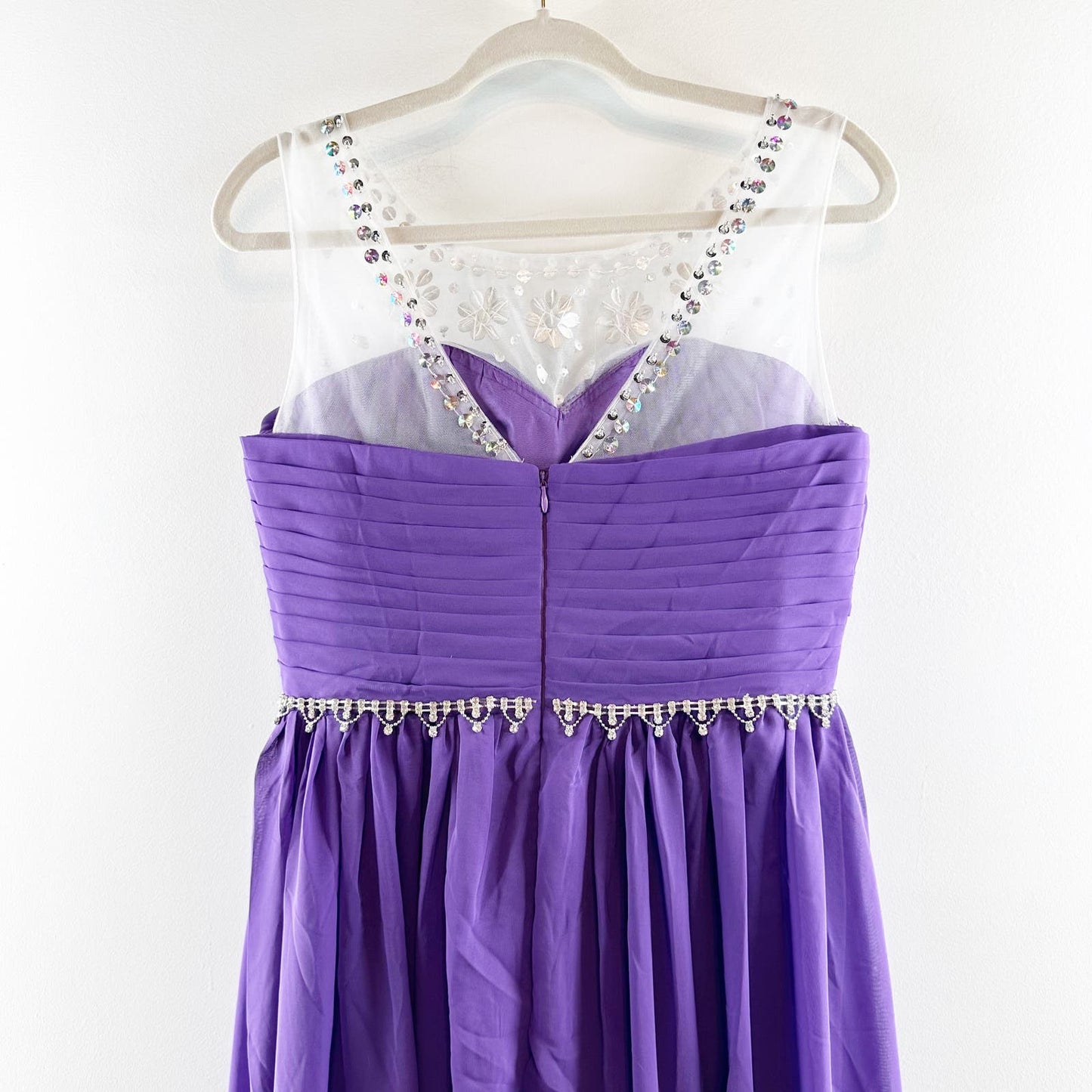 Formal Sleeveless Rhinestone Sheer Neckline Gown Maxi Dress Royal Purple Large