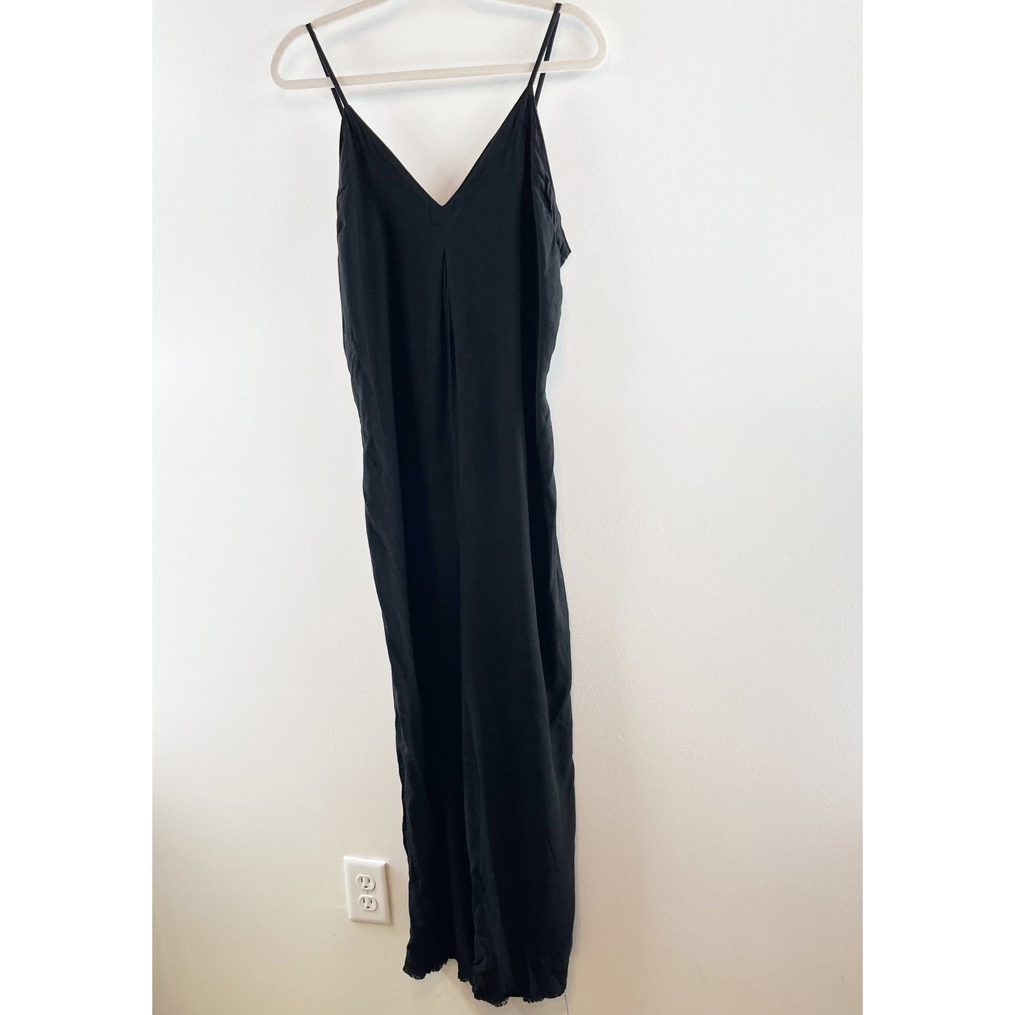 NSF Sleeveless V-Neck Frayed Hem One Piece Wide Leg Jumpsuit Black Small