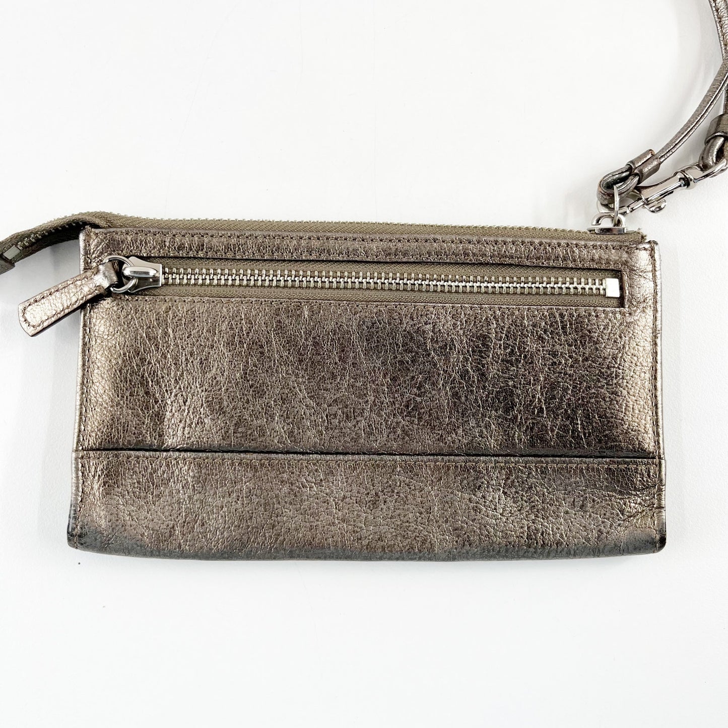 Coach Poppy Metallic Wristlet Wallet Pewter Bronze