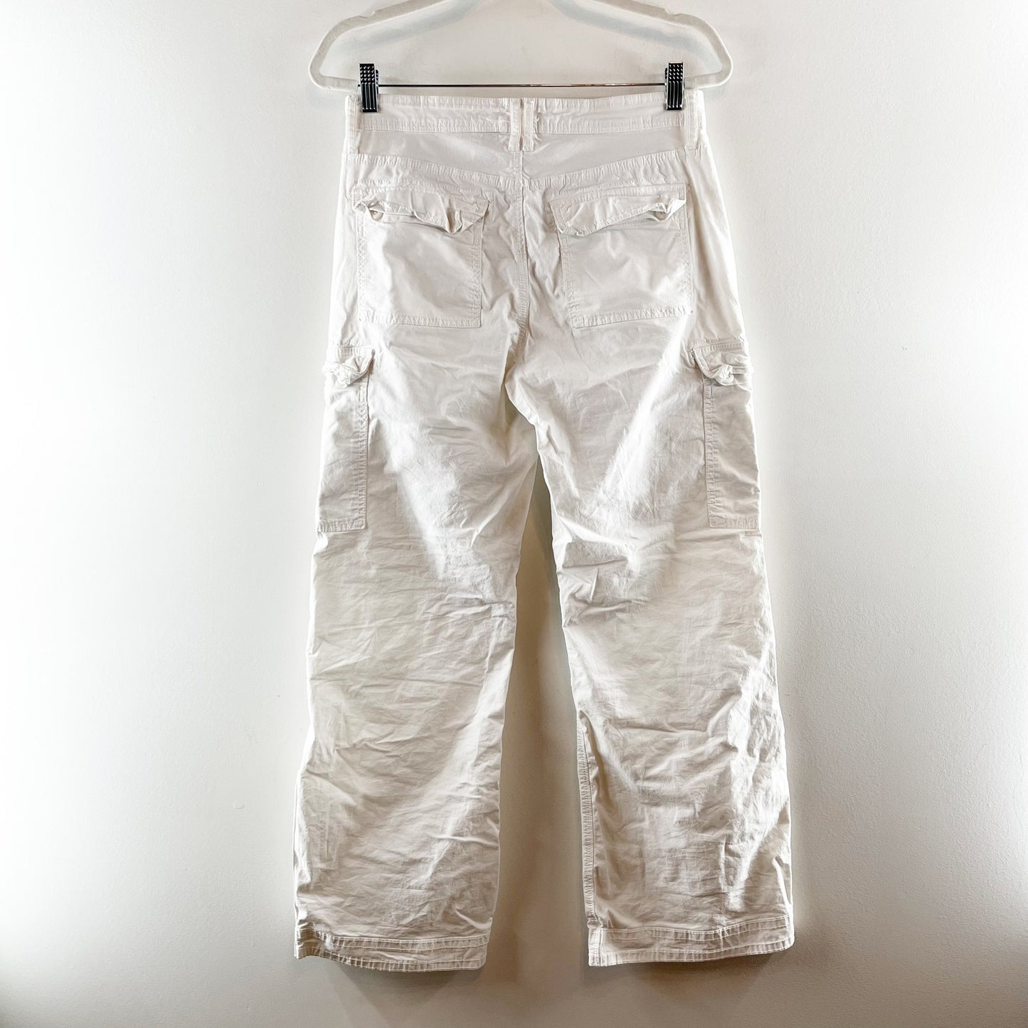 American Eagle Low Rise Cargo Baggy Wide Leg Flare Pants White 4