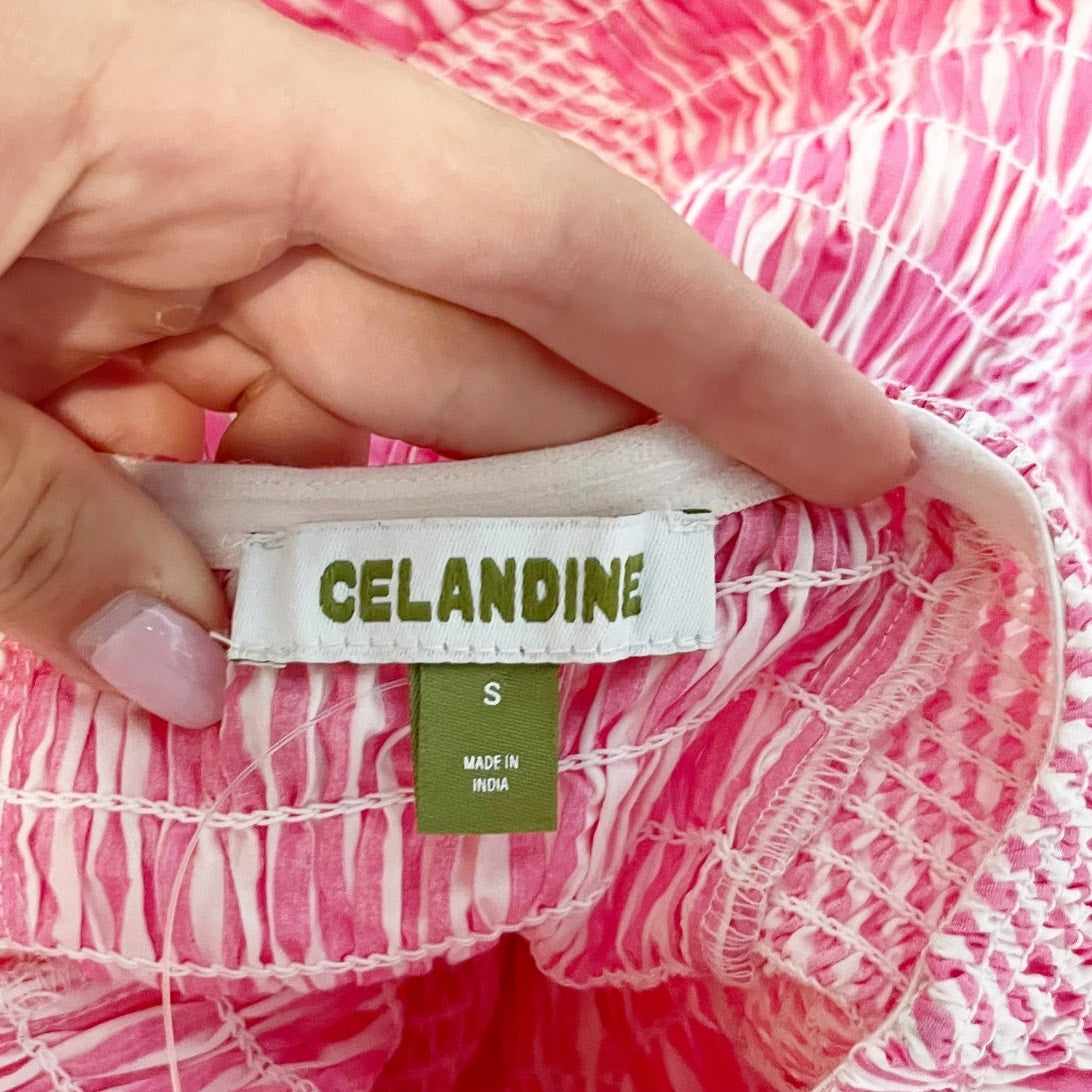 Celandine Anthropologie Strapless Drop-Waist Mini Striped Romper Red Pink Small