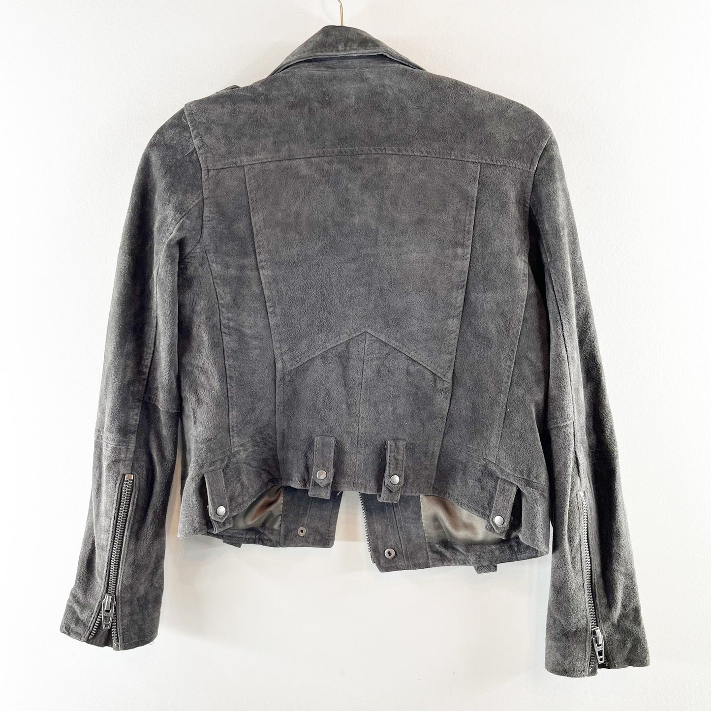 Blank NYC Leather Suede Moto Biker Jacket Dark Gray Small