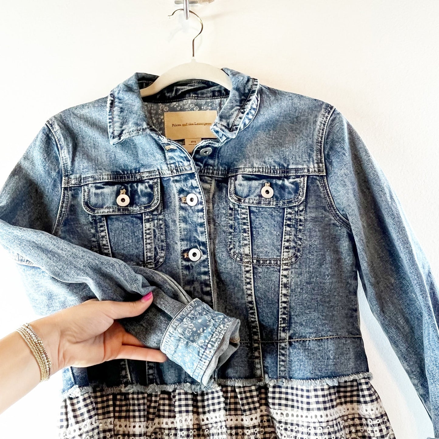 Pilcro and The Letterpress Anthropologie Eyelet Peplum Denim Jacket Blue Small