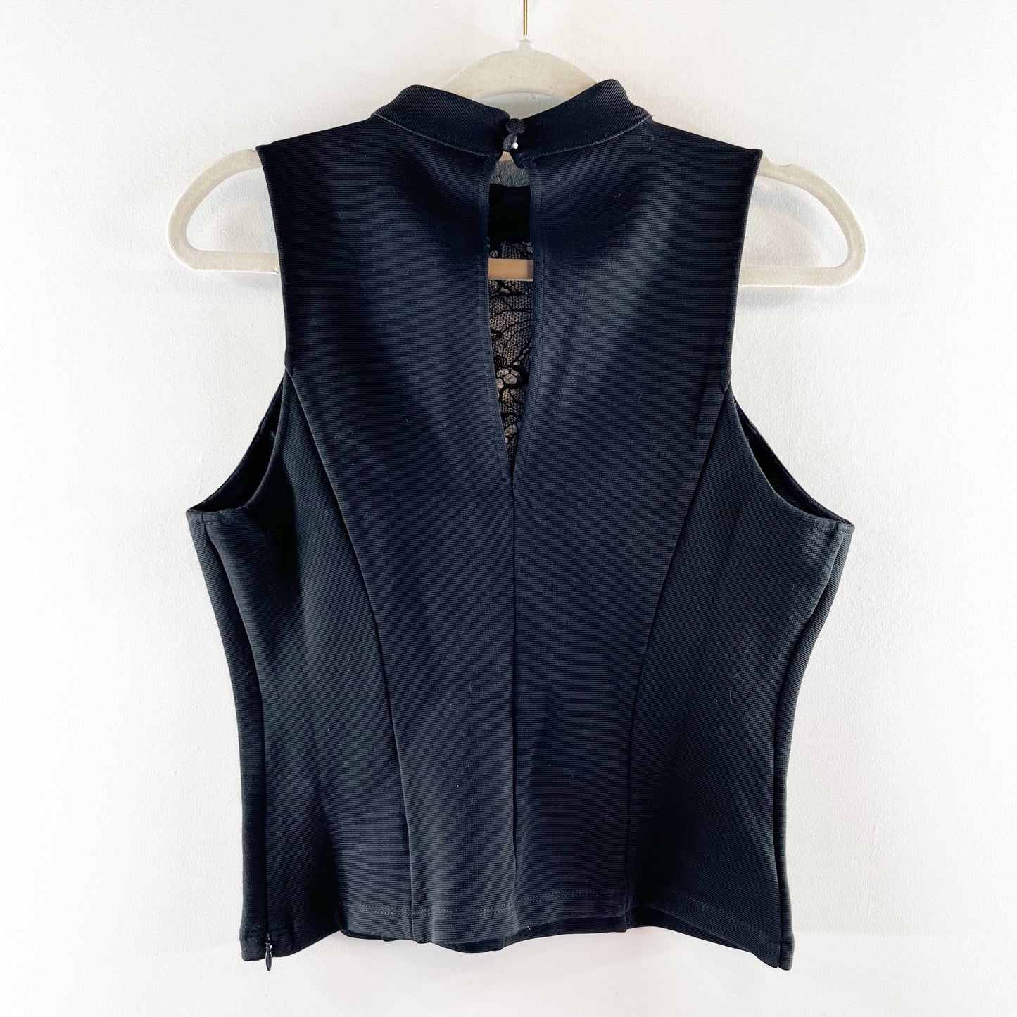 Anthropologie Sheer Lace Mock Neck Sleeveless Shell Tank Top Black Small