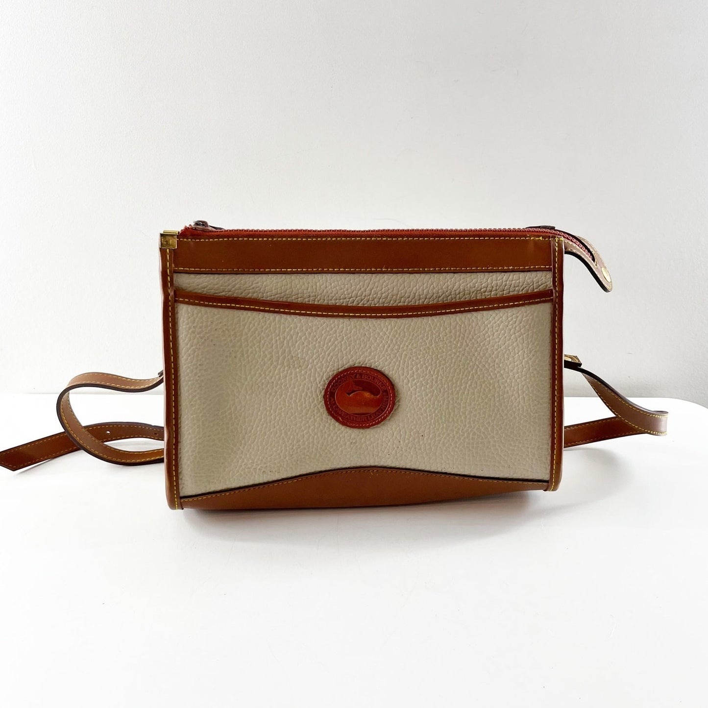 Dooney & Bourke All Weather Two Tone Vintage Crossbody Bag Purse Cream Brown