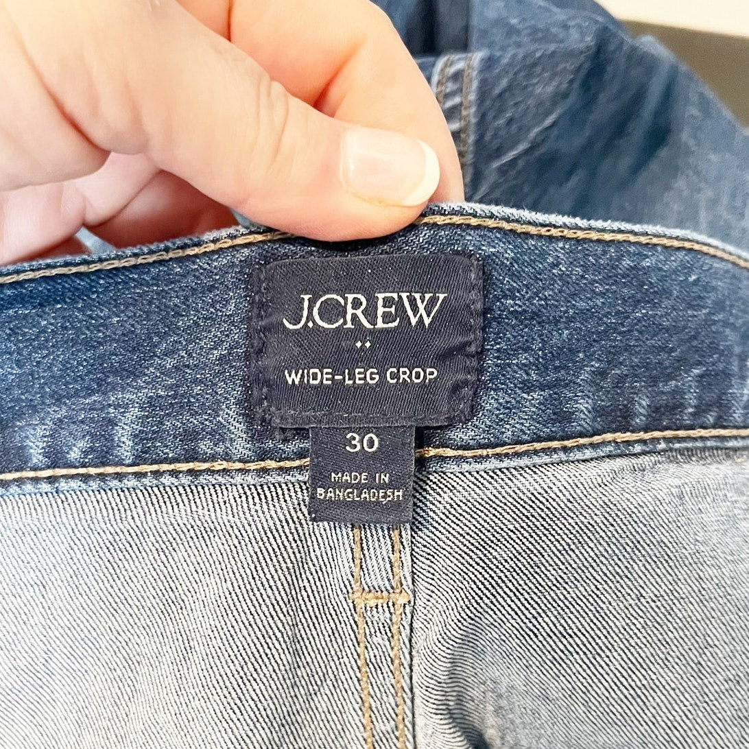 J. Crew Wide Leg Cropped Utility Jeans in All Day Stretch Blue 30 / 10