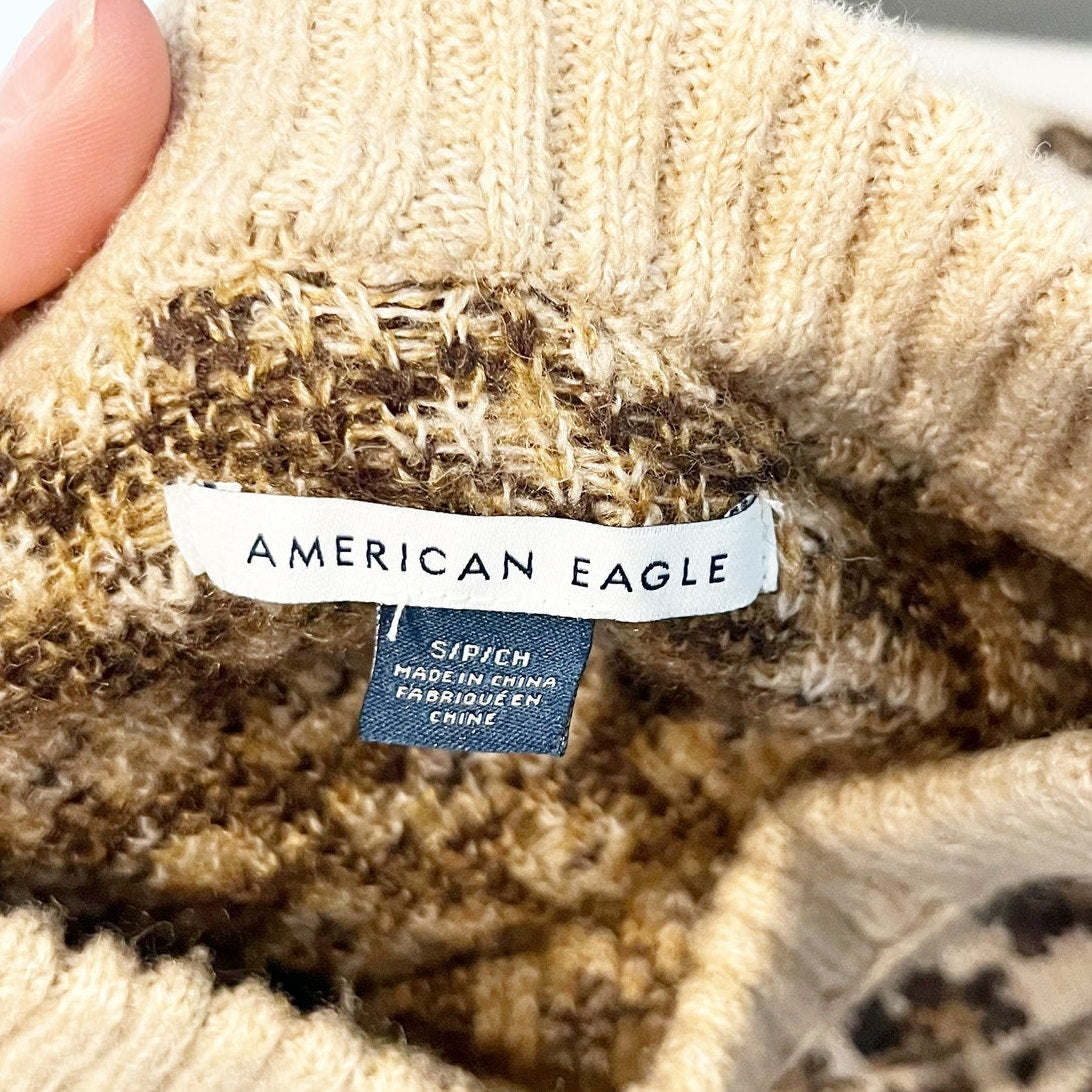 American Eagle Oh So Soft Crewneck Pullover Sweater LEopard Tan Small