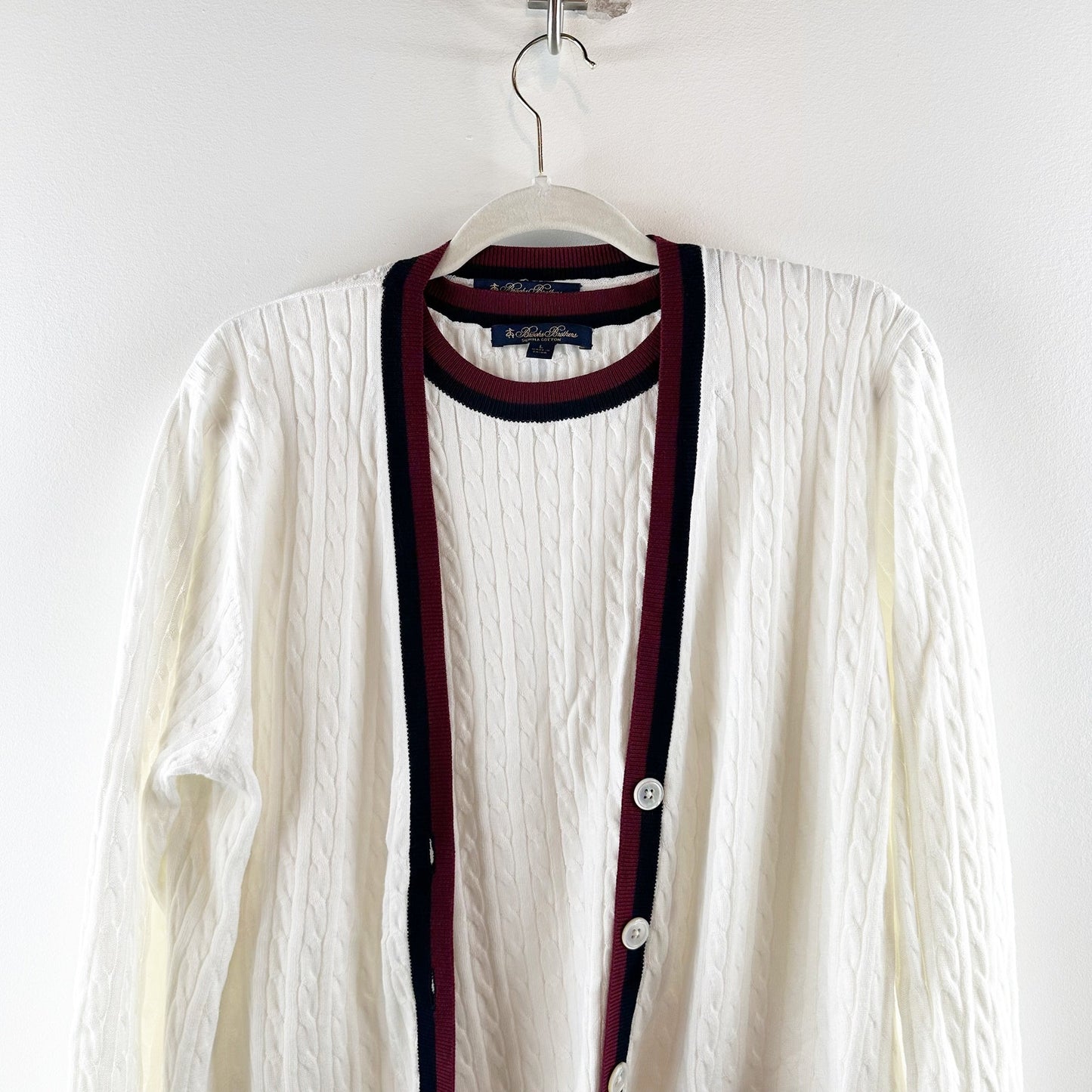 Brooks Brothers Supima Cotton Cable Cardigan Sweater and Shell Tank White L