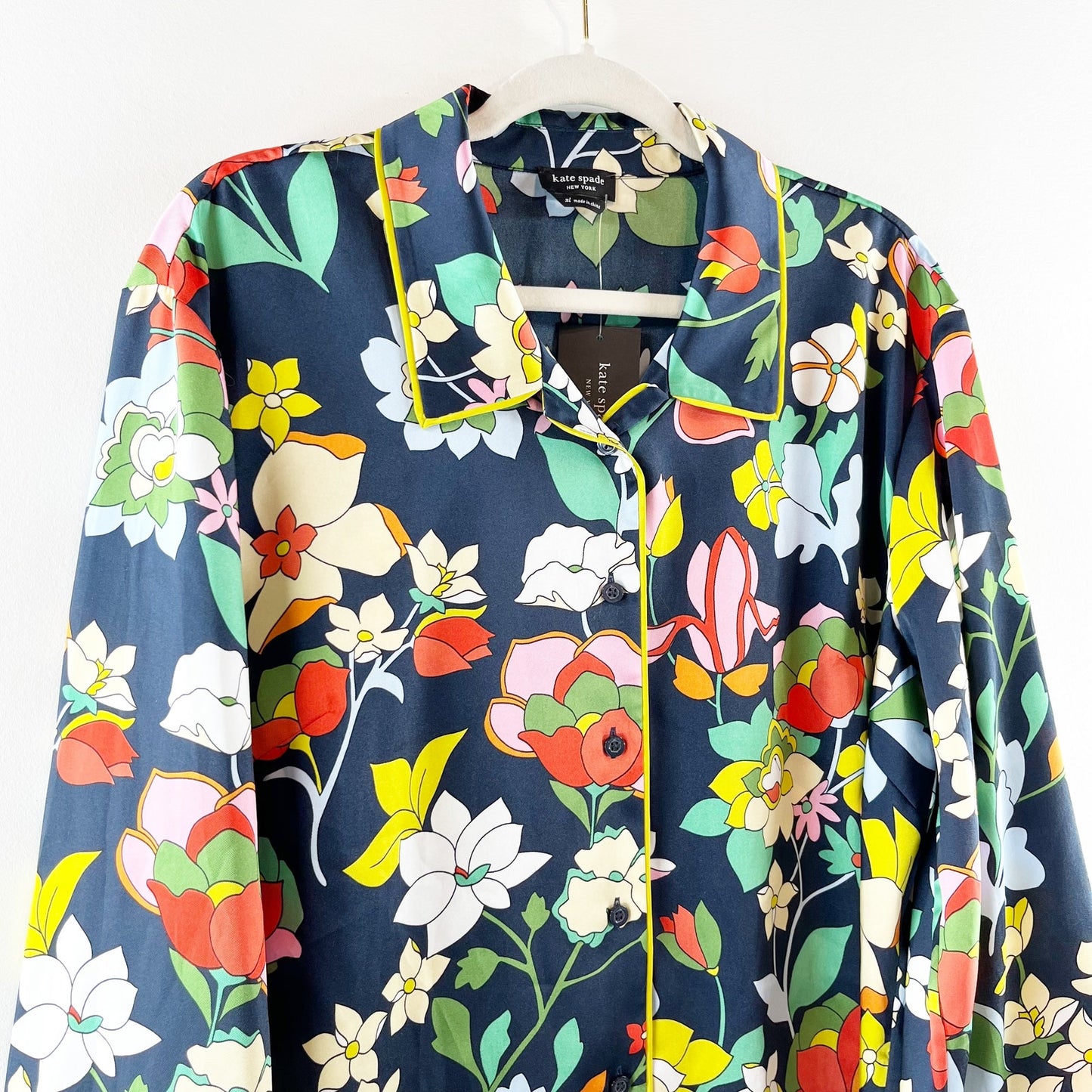 Kate Spade New York Flower Bed Floral-Print Twill Pajama Shirt Blazer Blue XL