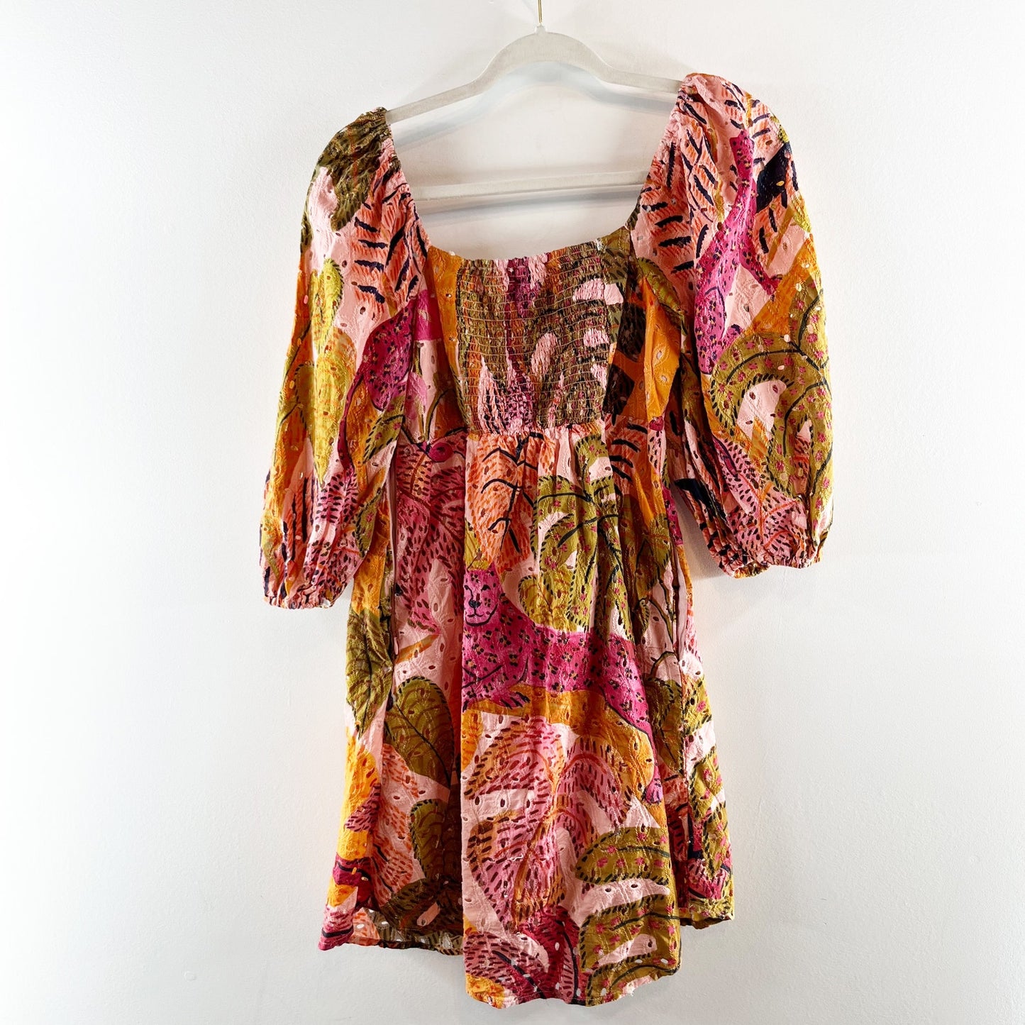 Kourt Robbie Floral Puff Sleeve Mini Dress Red Pink Orange Small