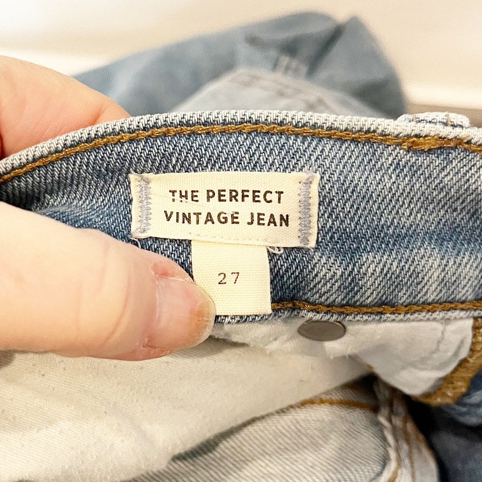 Madewell High Rise Perfect Vintage Straight Leg Jeans Raw Hem Blue 27