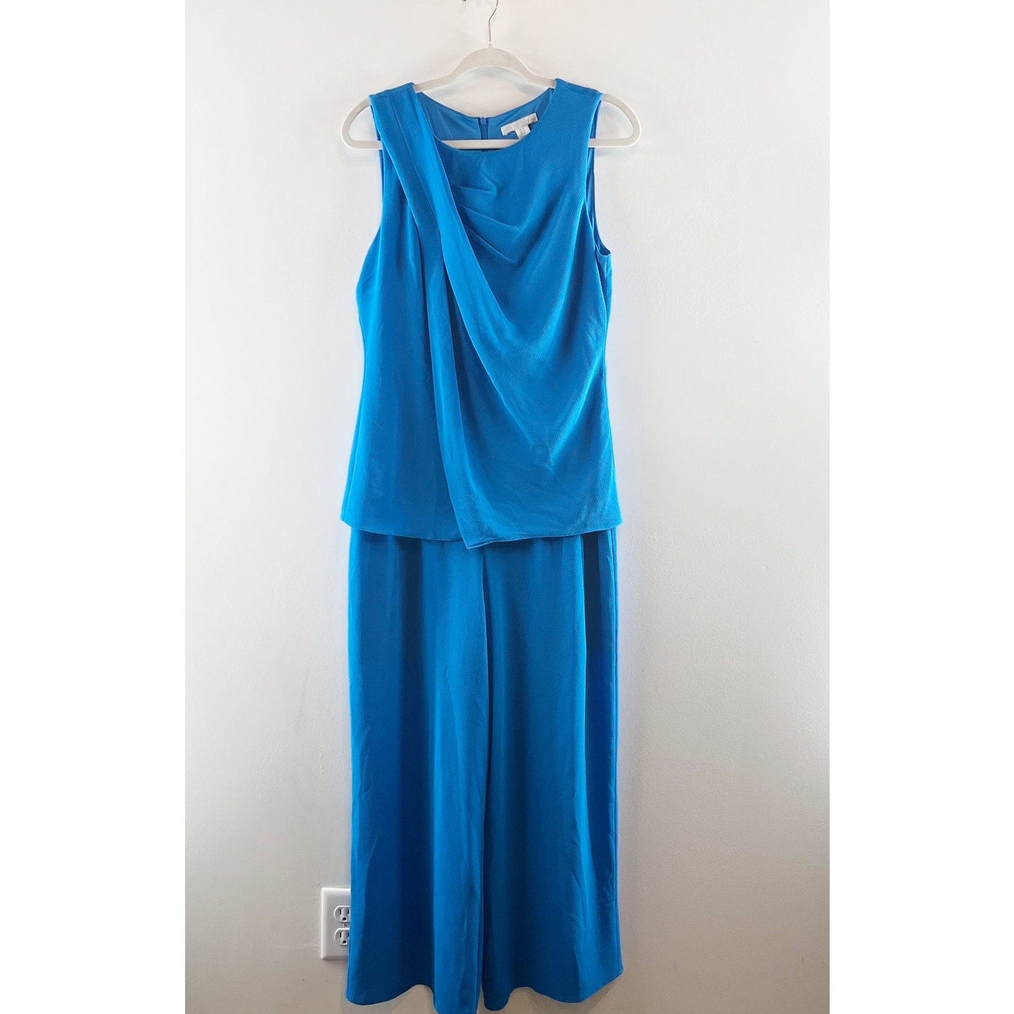 London Times Draped Neck Neck Crisscross Meliora Jumpsuit Brilliant Blue 10