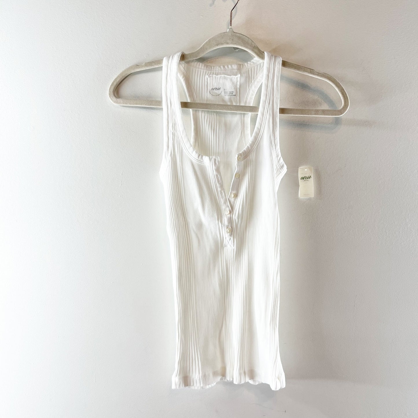 Aerie Tuck it In Ribbed Henley Tank Top White Small