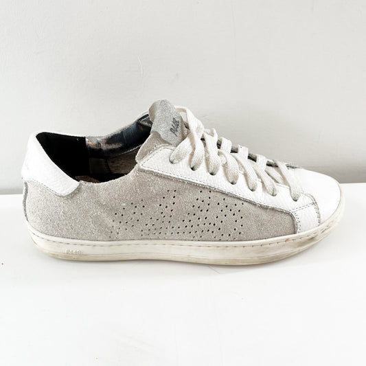 P448 John Low Top Lace Up Perforated Shoes Sneakers White Gray 7